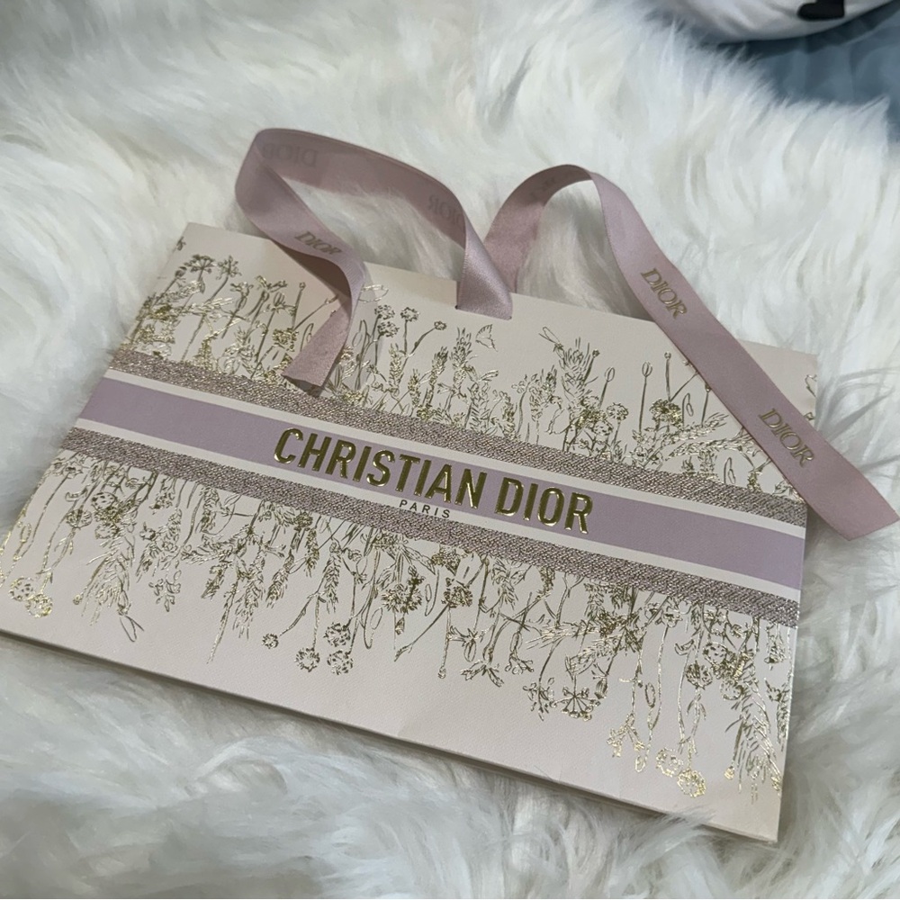DIOR GIFT BAG Paper Gold Pink Ribbon collapsible